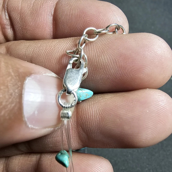 Three Strand Turquoise Nugget Bead Necklace With Sterling Silver Clasp 18 Inch s - Picture 4 of 5